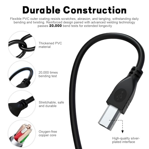 Zosvoses USB B to USB C Printer Cable Compatible with HP, Epson, Canon, Brother, MIDI Cable for Yamaha Casio Digital Piano, MIDI Keyboard, DJ Controller, DAC to iPad, MacBook Pro, Air (78, Inches)