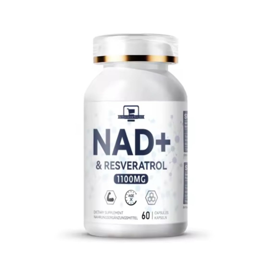 NAD+ Trans-Resvératrol 1100 mg Capsules Booster d'énergie, anti-âge et antioxydant, absorption maximale, végétalien, sans gluten, soutien pour la santé cellulaire et la longévité, 60 capsules,