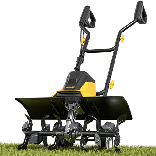 EVEAGE 18-Inch 13.5-AMP Electric Tiller for Gardening, Coarded Rototiller 4'' - 8'' Farm Tilling Depth, Foldable Handle 6x4 Tines with Adjustable Wheels