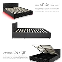 tectake® Chesterfield, Bett 180 x 200 cm, Schlafzimmer Bett mit Bettkasten, Polsterbett, Bett mit Stauraum, Doppelbett, Jugendbett, King Size Bed, Schlafbett, Gaming Bett mit LED - Samtoptik schwarz – Ansicht 4