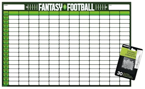 Trends International Fantasy Football 12 Team Draft Board Wall Poster with Push Pins, 22.4L x 14.7W, Premium Poster & Push Pin Bundle