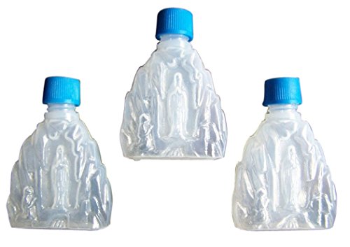 Religious Art Our Lady of Lourdes Holy Water Bottle with Lid, Pack of 3, 1 oz