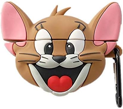 Funda de silicona suave para Apple AirPods Pro 2019 con llavero Tom y Jerry Brown Mouse Anime 3D de dibujos animados adorable adorable divertido