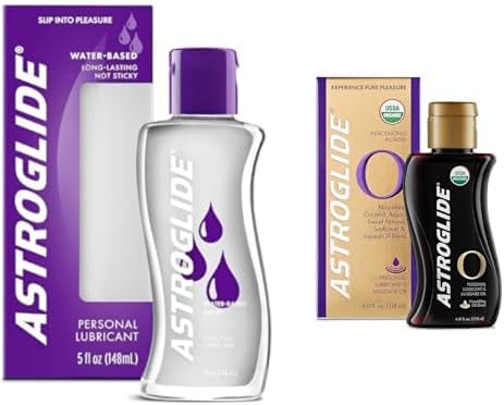 AstroglideWater Based Lube Liquid Personal Lubricant (5oz) and Sensual Massage Oil and Lube (4oz), Organic Essential Oil Based Hydrating Personal Lubricant, USDA Certified Organic