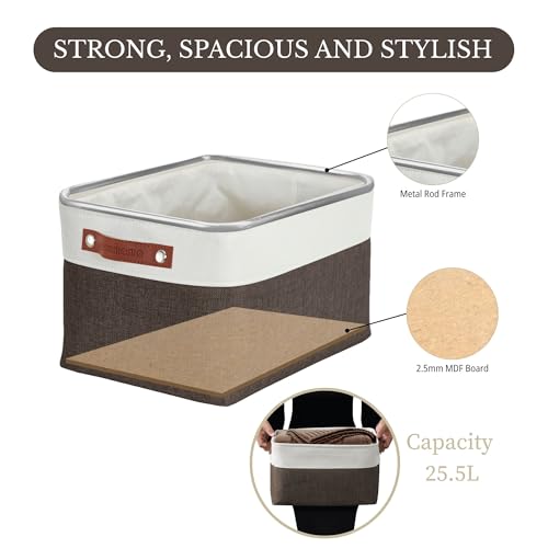 Image of DECOMOMO Storage Bins, Large Fabric Storage Baskets for Shelves, Decorative Linen Closet Organizer, 15 x 11 x 9.5 inches (Brown & White, 3 Pack)