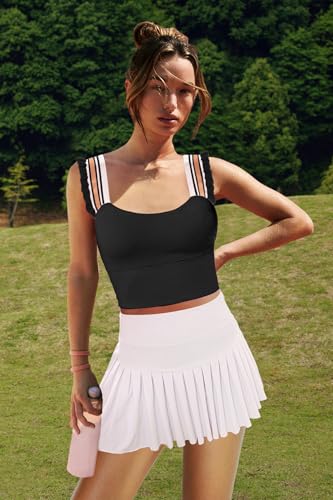 LAMISSCHE Womens Cropped Workout Tank Tops Padded Sports Bra Time Out Tank Ruffle Athletic Yoga Gym Camisole Tops2