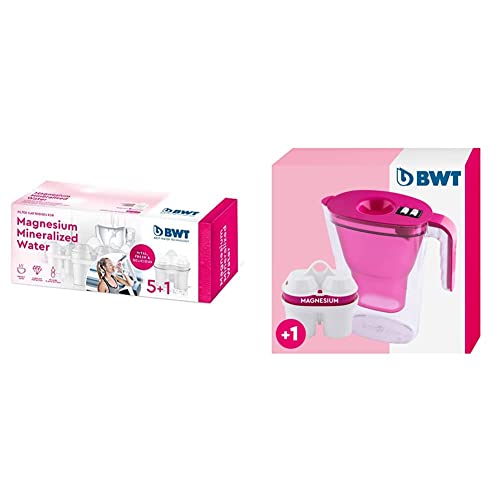 BWT Magnesium Mineralized Water Wasserfilterkartuschen, Kunststoff, Weiß, 6 Stück (1er Pack), 6 & Wasserfilter Vida Rosa 2,6L | Filter mit 1 Magnesium Filterkartusche | Wasserfilter Trinkwasser