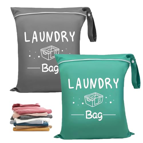 2pcs Laundry Bags for Travelling Travel Laundry Bag Lightweight Small Laundry Bag Wet Bags for Swimming Wet Clothes Bag for Home Travel Holiday Camping(Green+Grey)