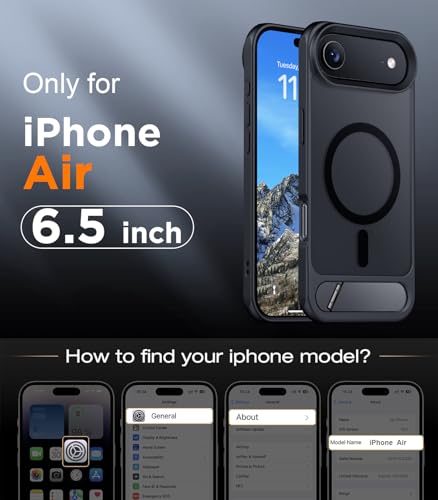Image of Designed for iPhone Air Case, [Built-in Invisible Kickstand][Compatible with MagSafe][Military Grade Shockproof] Slim Translucent Matte Phone Case for iPhone 17 Air 6.5 inch (Black)