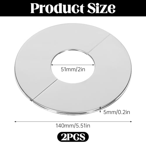 2PCS Escutcheon Platem, 2 Inch 51mm Plumbing Cover Plates, Stainless Steel Round Escutcheon Plate Cover, Silver Finish Wall Split Flange for Water Pipe, Drain Pipe