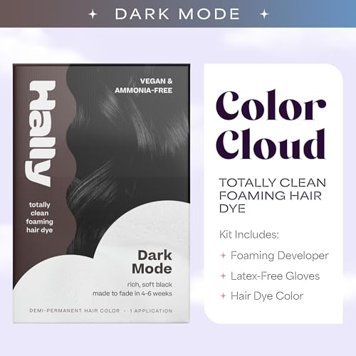Hally Hair Color Cloud Hair Dye (Black) - Demi-Permanent Foam Hair Color for Women & Men - Mess-Free & Long-Lasting Hair Dye Kit, Hair Coloring Products Wash Out in 4-6 Weeks, Vegan