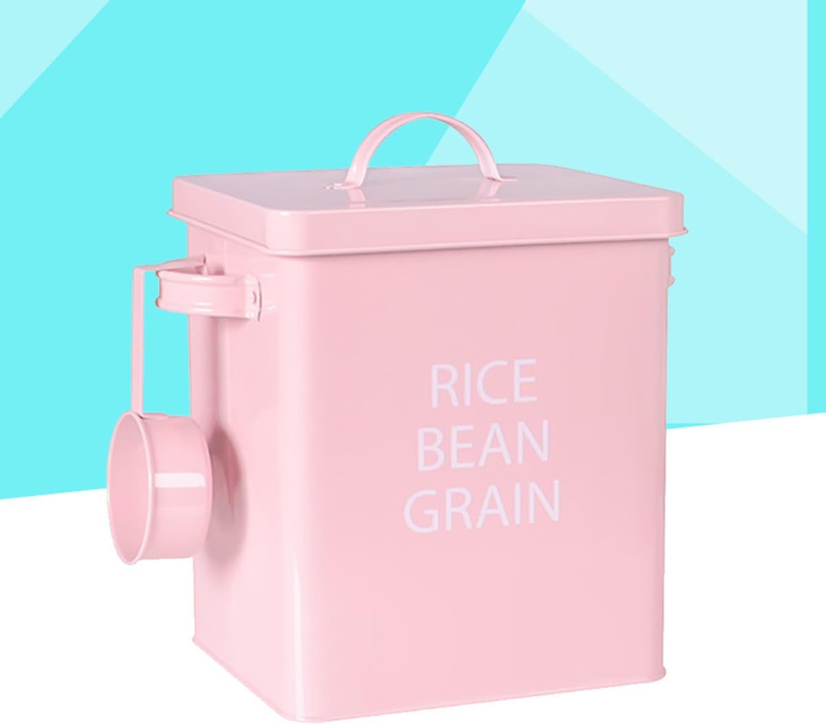 Pink Pet Food Storage Bin Airtight Metal Sealed Container with Spoon Moisture-Proof for Dog and Cat Food