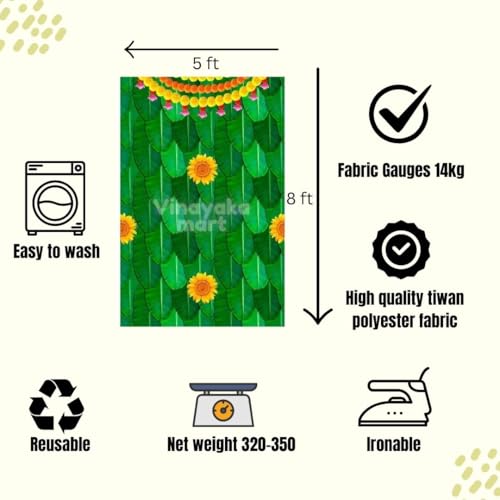 Image of Banana Backdrop Cloth for Pooja Decoration Traditional Background Curtain Cloth (5x8 Ft) Banana Leaf Curtain Backdrop Decoration | varalaxmi Pooja decorationss Backdrop