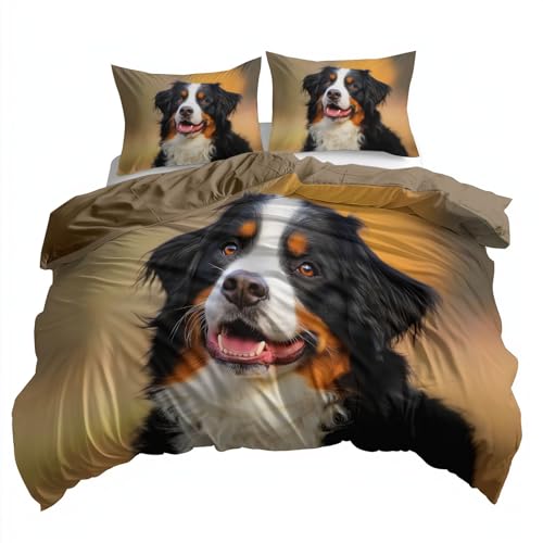 Bettwäsche Set 155 x 220 cm Tiere Hund Licht Wende Motiv Microfaser bettwäsche mit Kissenbezug 80x80 cm, Bügelfrei Knitterfrei Bettbezug, Erdiges Braun, für Allergiker geeignet