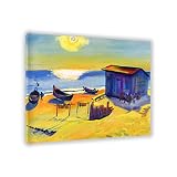 Encadré. Hermann Max Pechstein Affiches de Tableaux célèbres abstraites. 'Le soleil est revenu' Reproduction sur toile. paysage toile murale art photo 80x96cm(31.5x37.8in) encadré