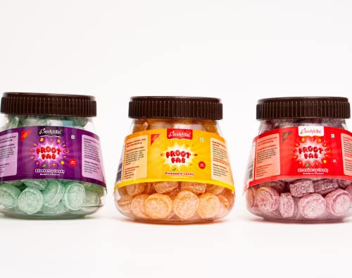 Image of CandyVille FrootFab Jars Combo Pack (1.2KG) | Each of Strawberry, Blueberry and Pineapple Candy Jars | Fruit Flavoured Candy