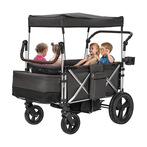 Dovelf Stroller Wagon 4 Seater, Folding Wagon Stroller for 4 Kids, Collapsible Push Wagon with...