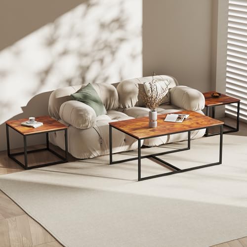 NAIYUFA Nesting Coffee Tables,3 Piece Living Room Coffee Table,Industrial Rectangular Coffee Table Set,End Table Side Tables for Living Room Bedroom - Thumbnail 5