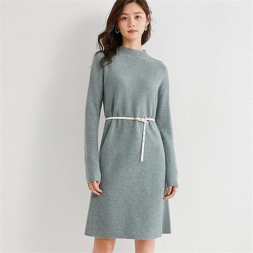 Women 100% Merino Wool Knitted Jumpers Long Crewneck Pullover Sweater Solid Knitted Midi Dress4