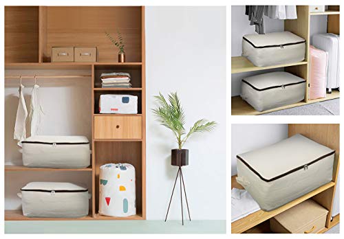 2PCS Canvas Storage Bag, 12OZ Thick Soft Breathable Closet Organizer for Beddings, Comforters, Pillows, Blankets, Clothes, 25.6×18.5×8.7inch, Beige - Image 6