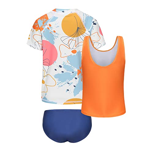 Image of Girls 3 Piece Rash Guard Swimsuits Set for Girls Short Sleeve Bathing Suits Hawaiian Swim Set 3-16 Years