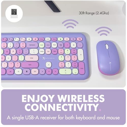 X9 Purple Wireless Keyboard and Mouse Combo - 2.4G Full Size Colorful Keyboard and Mouse Wireless - Cute and Aesthetic Retro Typewriter Combo for PC Computer Desktop and Laptop.