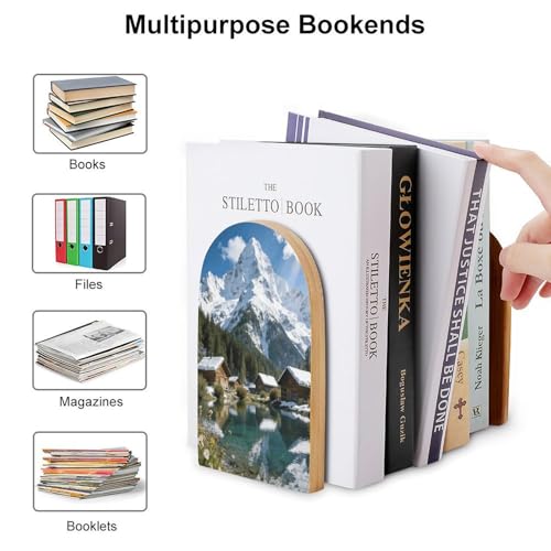 Sujetalibros de madera para estantes y organizador de libros resistente antideslizante 4
