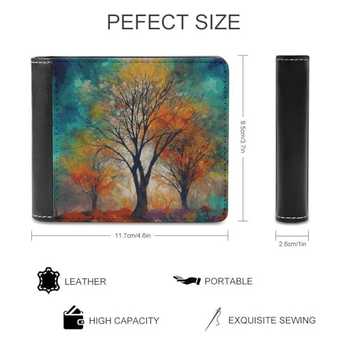Men's Leather Wallet Bifold Wallet for Men Colorful Life Trees Slim Wallet with Multiple Card Classic Passcase Mens Card Holder2
