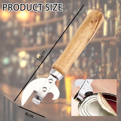 2 Pcs Stainless Steel Side Cut Can Opener, Manual Tin Opener with Ergonomic Wood Handle, Tin Openers That Work, Multi Can Opener for Kitchen, Camping & Emergency Prep Tool - Image 4