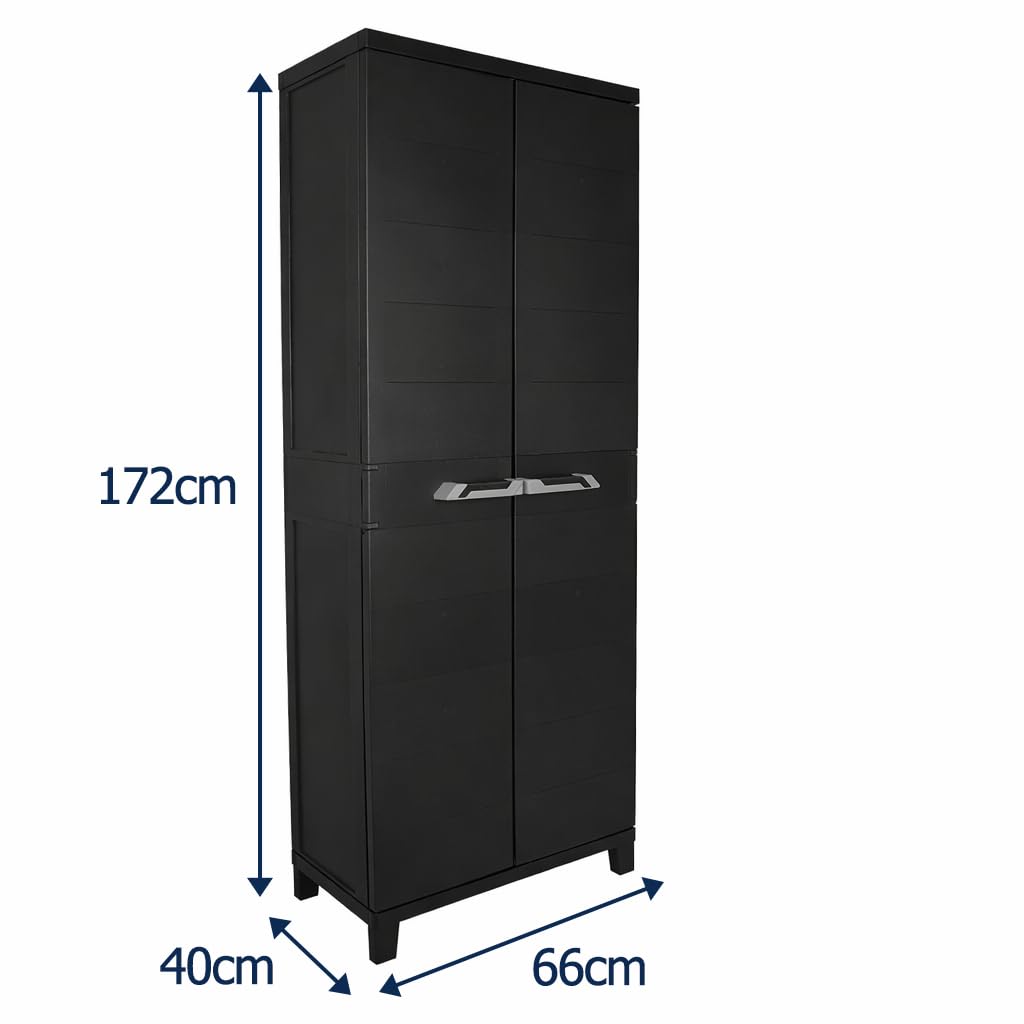 Ondis24 Kunststoffschrank Prime Beistellschrank mit 3 Böden verstellbar 15 kg Schwarz Abschließbar Mehrzweckschrank für Haushalt, Keller & Abstellraum (Schloss Nicht enthalten) (172cm)