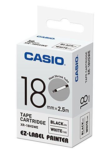 Image of Casio XR-18HSWE Heat Shrink Tube Label Printer Tape (Black and White)