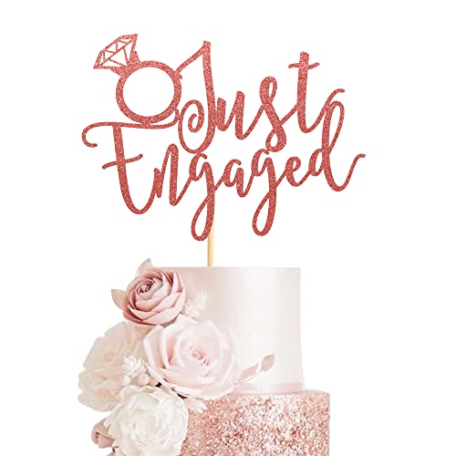 Arthsdite Just Engaged Cake Topper For Engagement Party Decorations, Engaged Ring Sign, Bridal Shower We're Engaged Cake Toppers - Rose Gold Glitter #TOP19