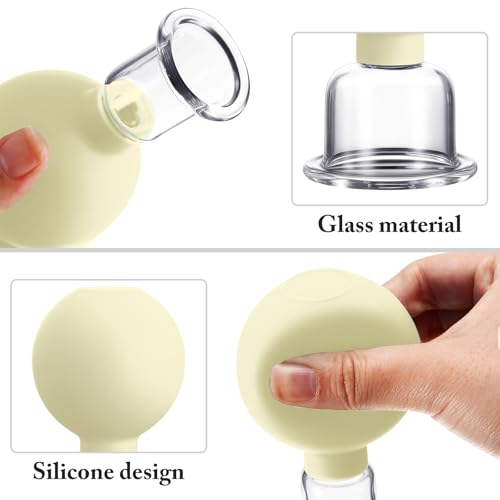 Image of BBTO 4 Pcs Glass Facial Cupping Set Silicone Vacuum Suction Massage Cups Skin Tightening Therapy for Face Body Eyes Back Shoulder Pain(Yellow)