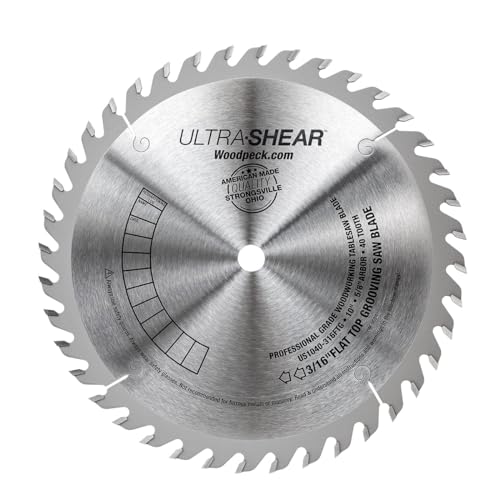 10 Inch Flat-Top Grooving Table Saw Blade, Carbide Tipped, 40-Tooth, 3/16" Kerf &amp; 5/8" Arbor, for Dados, Joints, Rabbets - Made in USA