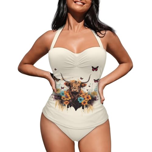 Tankini dos nu imprimé loup galaxie noir doté d'un maintien optimal