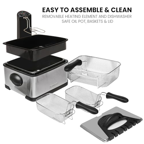 Kenmore Electric Deep Fryer - Grease & Odor Filtration, Simple Temperature Control, Eléctrica Freidoras For Home Use, 3 Baskets For Frying French Fries, Chicken Wing, 4 Liter Capacity Stainless Steel