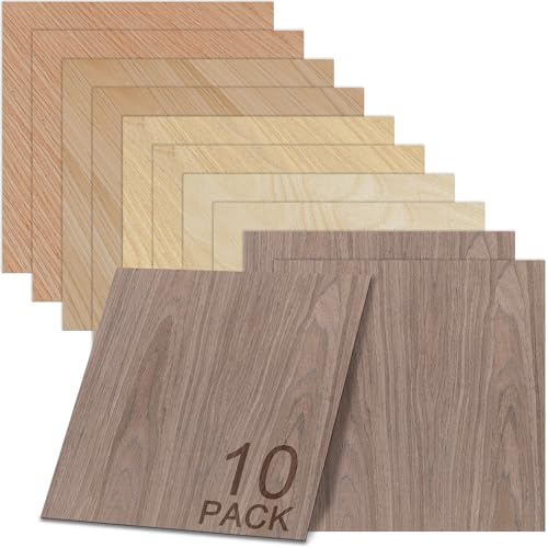 Image of GSCIT Club 10 PCS Wood Veneer, 8 inch x 8 inch Birch, Oak, Maple, Walnut and Red Oak Wood Edge Banding Pre-glued Flexible, Veneer Tape Banding