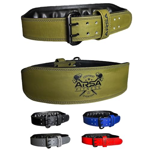 Arsa Fitness Premium Leather 9MM Thickness Weightlifting Belt for Men and Women, Reducing Back Strain, Crossfit, Bodybuilding, Powerlifting, and Strength Training (X-LARGE, GREEN)