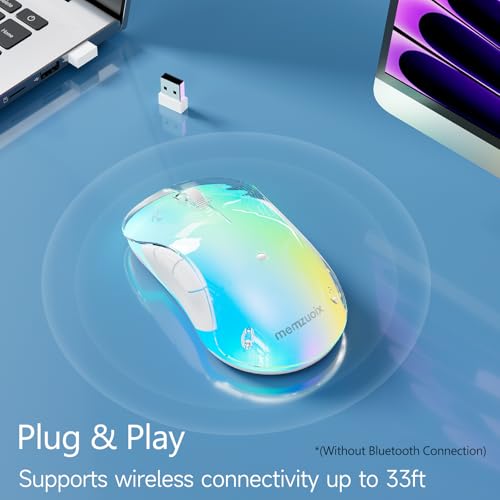 Image of memzuoix 2.4G Wireless Mouse with Customizable Cover & 9-Color LED - Rechargeable Ergonomic, 1400 DPI, 5 Buttons, USB Receiver for PC /Mac - Blue