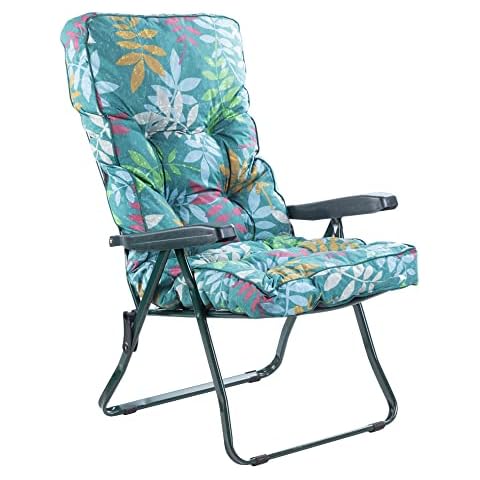 Alfresia Garden Recliner Chair In Green with Classic Cushion | Green Frame Adjustable Reclining Outdoor Chair | Foldable Garden Chair | Choice of Prints (Alexandra Green Leaf) Cover