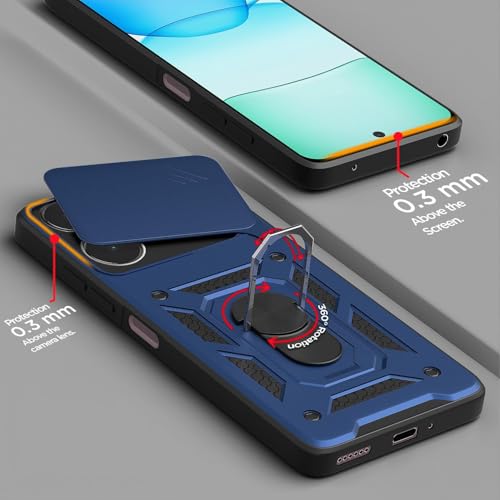 Image of Luxe Back Cover for Poco M6 Plus 5G / Redmi 13 5G | D10 Tough Armor | Sliding Camera Shield | 360 Protection | Kickstand Ring Holder | Military-Grade Shockproof Bumper