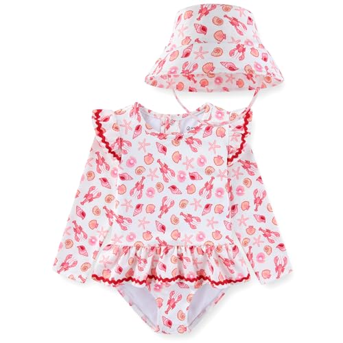Sperry Conjunto de roupa de banho para bebĂȘs meninas FPS 50+ Rash Guard, peça Ășnica com chapĂ©u balde, conjunto de 2 peças para bebĂȘs, Laranja, 12 Meses