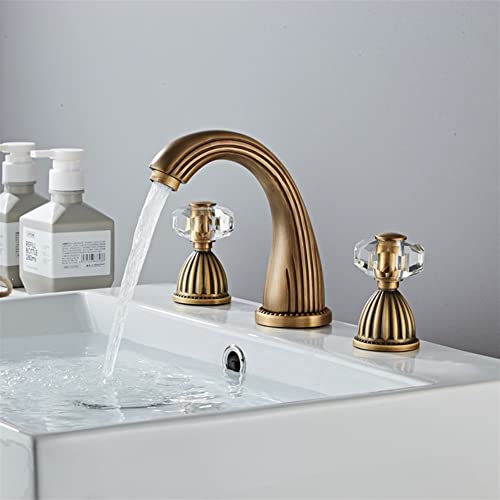 Grifos táctiles, grifos, grifo mezclador de lavabo grifo cromado, grifo de lavabo de tres agujeros, mango de cristal frío y caliente, grifo de baño de grúa de latón, grifo de cristal para baño y