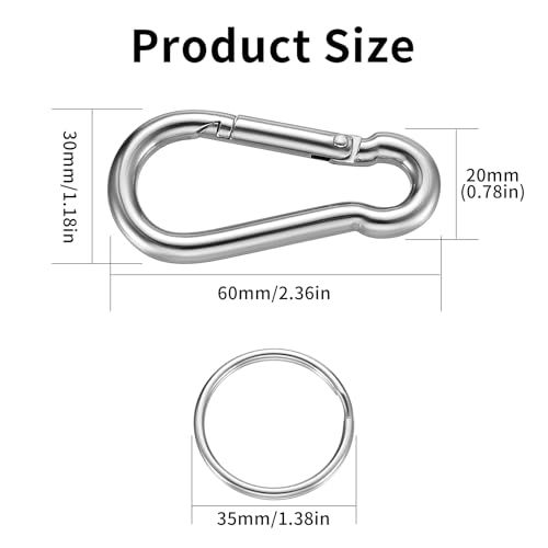 10 Stück φ6x60mm Karabinerhaken Clips & 10 Schlüsselanhänger, 304Edelstahl Karabinerhaken Karabiner Set,Karabiner belastbar bis 160kg,für Rucksack, Hundeleine, Camping, Reisen, Wandern