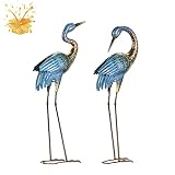 Natelf Garden Crane Statues Outdoor, Standing Blue Heron Decoy Sculptures, Metal Bird Yard Art for L