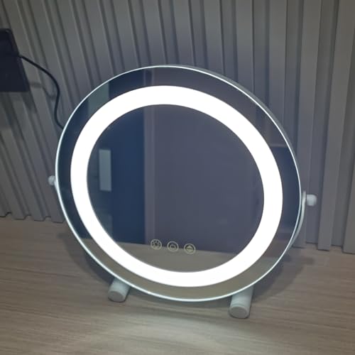 Espejo de tocador con luces LED regulables y pantalla táctil redonda 5