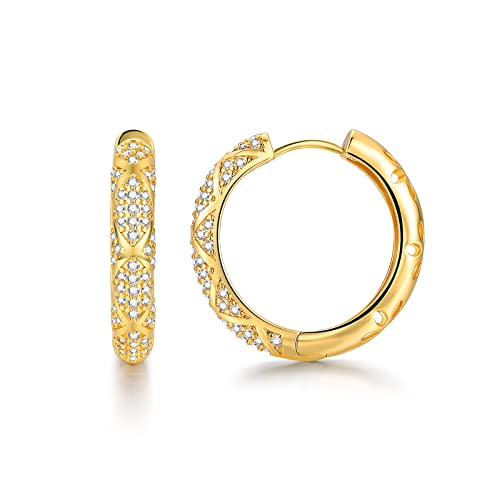 Eleshow 30Mm 14K Yellow Gold Hoop Earrings For Women And Girls With Sensitive Ears Fashion Round Circle Huggie Cubic Zirconia Jewelry #TOP8