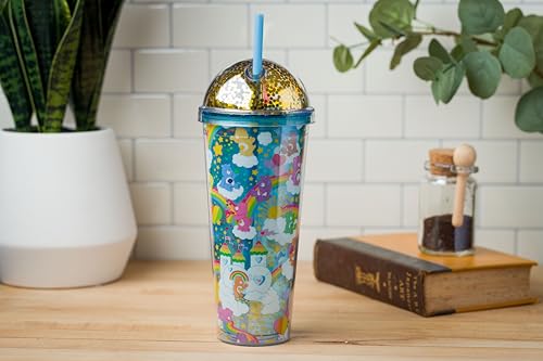 Image of Silver Buffalo Care Bears Rainbow, Dome Top Travel Tumbler, 24oz | Bedtime Bear Glitter, Friend, Good Luck, Tenderheart, Grumpy, Cheer, Love-A-Lot, 0.71 Liters