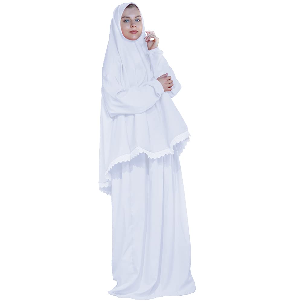 GenericWomen's Prayer Dress 2 Pieces Microfiber Solid Color Plus Long Sleeve | One-Size | Hijab Abaya Suit