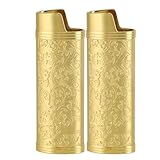 Baxnore Cubierta de caja más ligera de aleación de zinc de 2 piezas, soporte de manga floral en relieve vintage con agarre antideslizante, funda protectora decorativa para encended (Negro) (bronce)